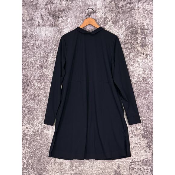 ADAY Shirt Dress Large Womens Black Collared Snap Front Tech Fabric Long Sleeve - Picture 3 of 7